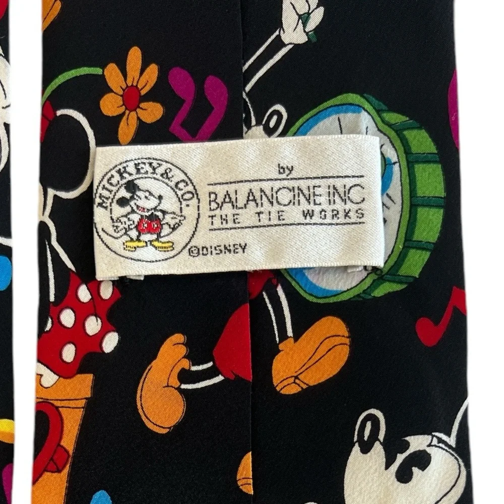 Disney Tie Mickey Mouse 100% Silk Black Band Music Clef Notes‎ Balancine Necktie